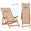vidaXL Folding Beach Chair Taupe Solid Wood Eucalyptus and Fabric