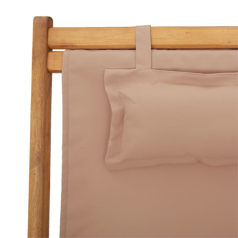 vidaXL Folding Beach Chair Taupe Solid Wood Eucalyptus and Fabric