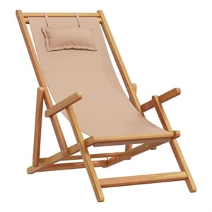 vidaXL Folding Beach Chair Taupe Solid Wood Eucalyptus and Fabric