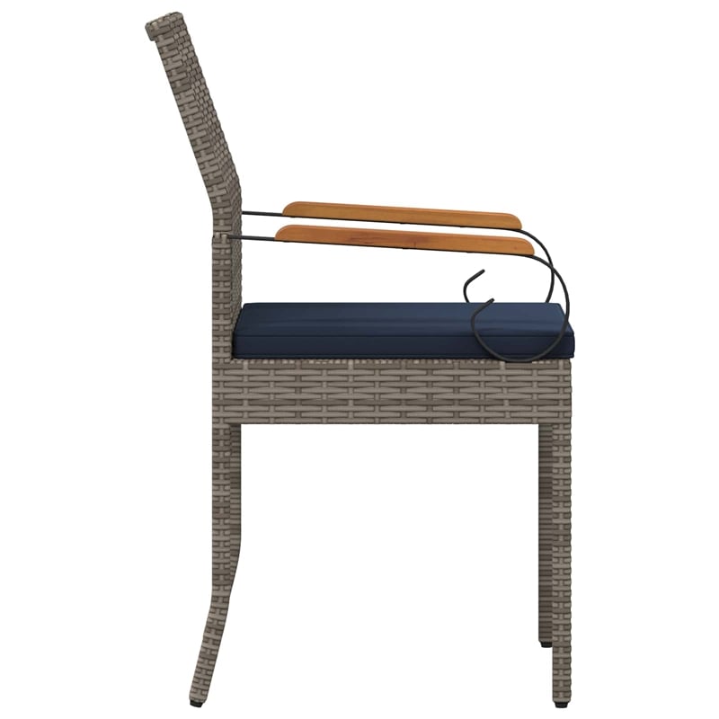 vidaXL Garden Chairs 2 pcs Grey and Navy Blue Poly Rattan and Acacia
