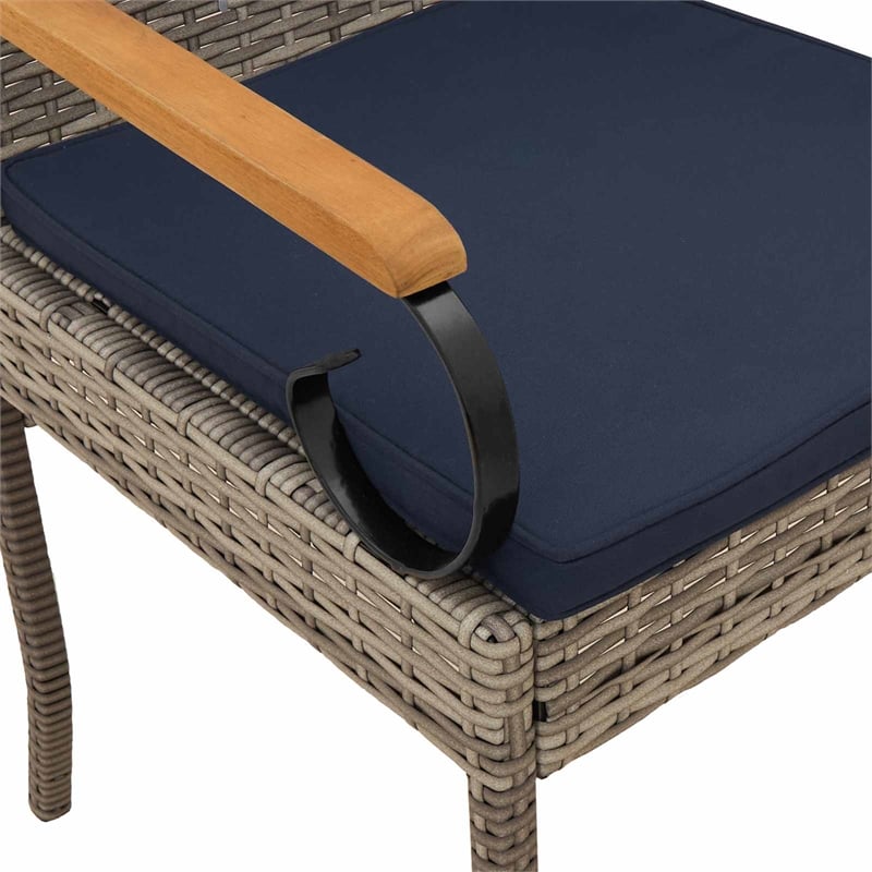 vidaXL Garden Chairs 2 pcs Grey and Navy Blue Poly Rattan and Acacia
