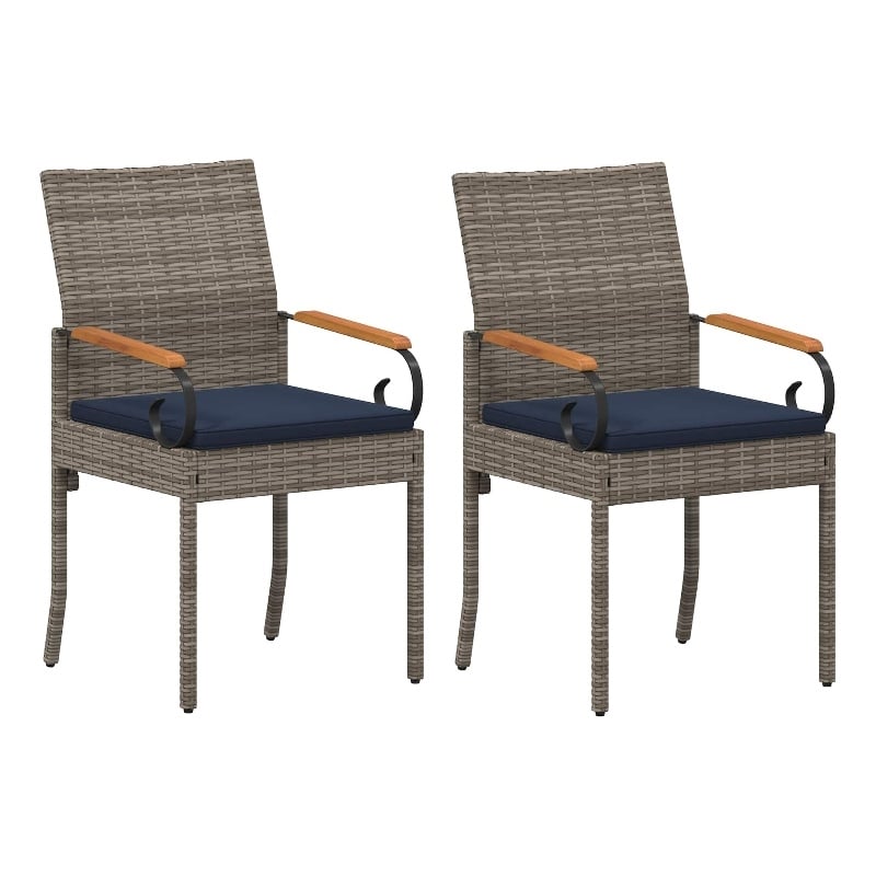 vidaXL Garden Chairs 2 pcs Grey and Navy Blue Poly Rattan and Acacia
