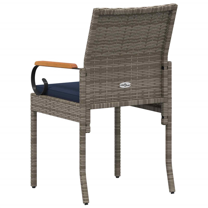 vidaXL Garden Chairs 4 pcs Grey and Navy Blue Poly Rattan and Acacia