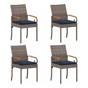 vidaXL Garden Chairs 4 pcs Grey and Navy Blue Poly Rattan and Acacia