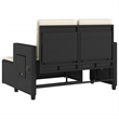 vidaXL Reclining Patio Bench with Cushions Black Poly Rattan