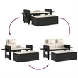 vidaXL Reclining Patio Bench with Cushions Black Poly Rattan