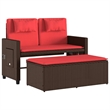 vidaXL Reclining Patio Bench with Cushions Brown Poly Rattan