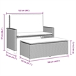 vidaXL Patio Bench with Cushions and Footstool Gray Poly Rattan