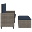 vidaXL Patio Bench with Cushions and Footstool Gray Poly Rattan