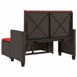 vidaXL Patio Bench with Cushions and Footstool Brown Poly Rattan