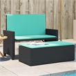 vidaXL Patio Bench with Cushions and Footstool Black Poly Rattan