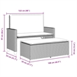 vidaXL Patio Bench with Cushions and Footstool Black Poly Rattan