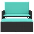 vidaXL Patio Bench with Cushions and Footstool Black Poly Rattan