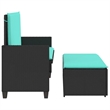 vidaXL Patio Bench with Cushions and Footstool Black Poly Rattan