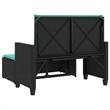 vidaXL Patio Bench with Cushions and Footstool Black Poly Rattan