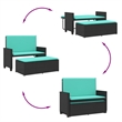 vidaXL Patio Bench with Cushions and Footstool Black Poly Rattan