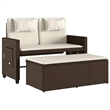 vidaXL Reclining Patio Bench with Cushions Brown Poly Rattan