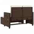 vidaXL Reclining Patio Bench with Cushions Brown Poly Rattan