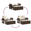 vidaXL Reclining Patio Bench with Cushions Brown Poly Rattan