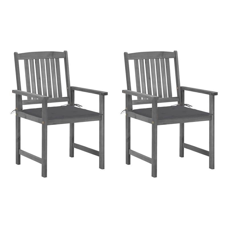 vidaXL Patio Chairs with Cushions 2 pcs Gray Solid Acacia Wood
