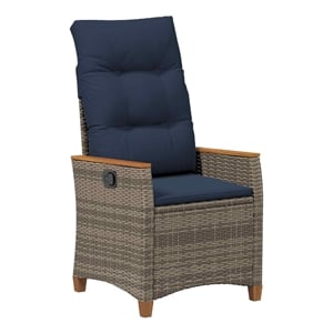 vidaXL Reclining Garden Chair Grey and Navy Blue Poly Rattan
