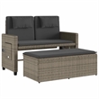 vidaXL Reclining Patio Bench with Cushions Gray Poly Rattan