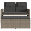 vidaXL Reclining Patio Bench with Cushions Gray Poly Rattan