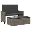 vidaXL Patio Bench with Cushions and Footstool Gray Poly Rattan