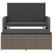 vidaXL Patio Bench with Cushions and Footstool Gray Poly Rattan