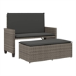 vidaXL Patio Bench with Cushions and Footstool Gray Poly Rattan