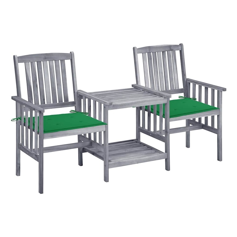 vidaXL Patio Chairs with Tea Table and Cushions Solid Acacia Wood