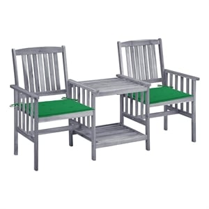 vidaXL Patio Chairs with Tea Table and Cushions Solid Acacia Wood