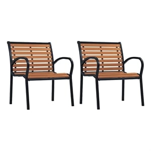 vidaXL Patio Chairs 2 pcs Steel and WPC Black and Brown