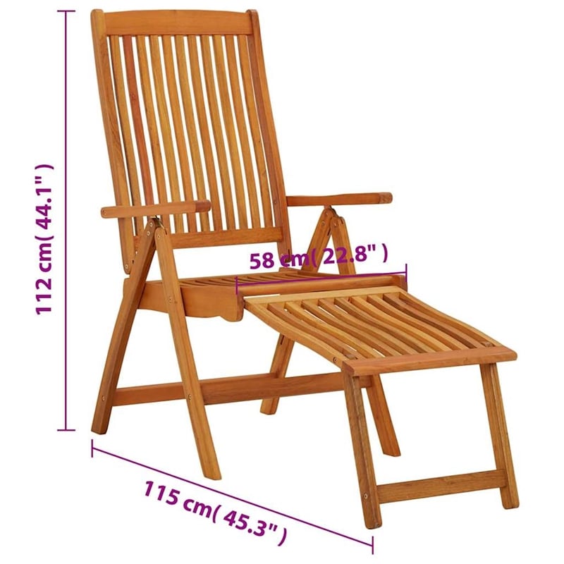 vidaXL Folding Patio Chairs with Footrests 2 pcs Solid Wood Eucalyptus