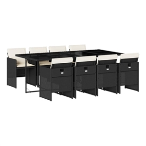 vidaXL 9 Piece Patio Dining Set with Cushions Black Poly Rattan