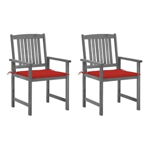 vidaXL Patio Chairs with Cushions 2 pcs Gray Solid Acacia Wood