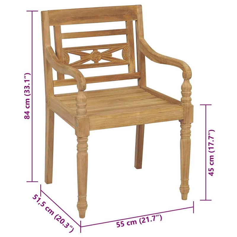 vidaXL Batavia Chairs 2 pcs with Red Cushions Solid Teak Wood