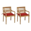 vidaXL Batavia Chairs 2 pcs with Red Cushions Solid Teak Wood