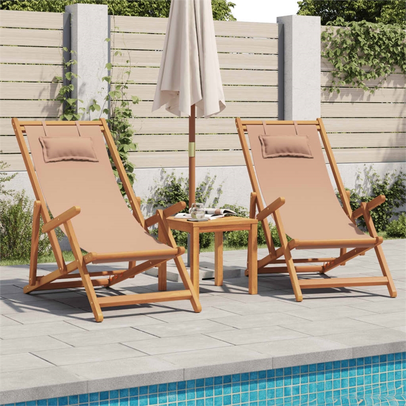 vidaXL Folding Beach Chairs 2 pcs Taupe Fabric and Solid Wood