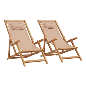 vidaXL Folding Beach Chairs 2 pcs Taupe Fabric and Solid Wood