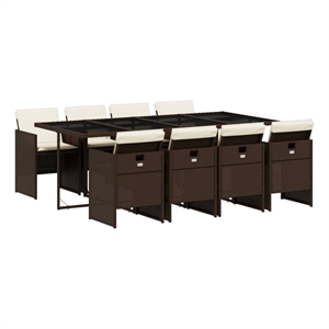 vidaXL 9 Piece Patio Dining Set with Cushions Brown Poly Rattan