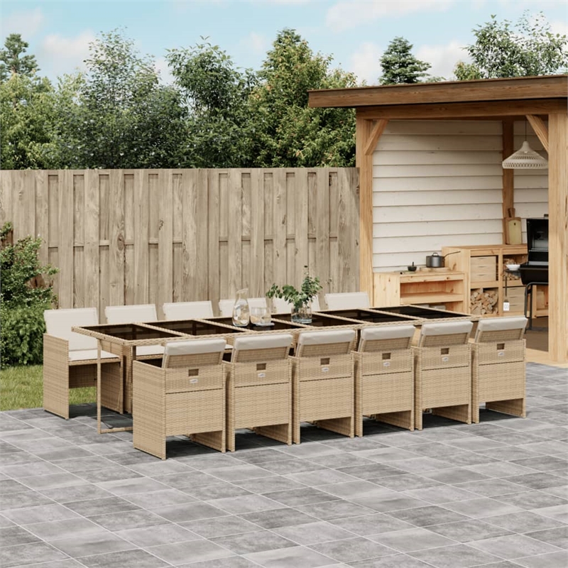 vidaXL 13 Piece Patio Dining Set with Cushions Beige Poly Rattan