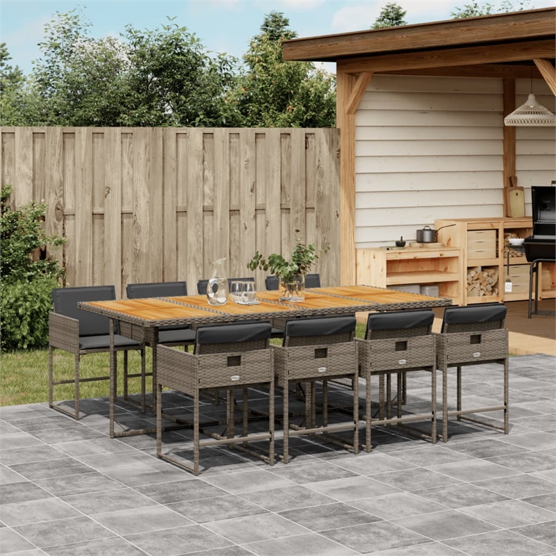 vidaXL 9 Piece Patio Dining Set with Cushions Gray Poly Rattan