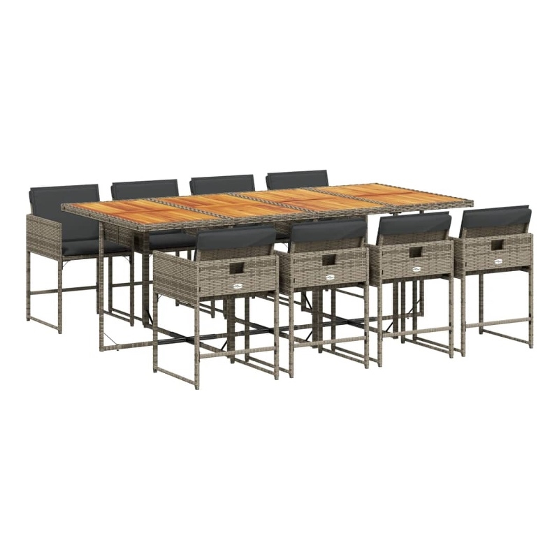 vidaXL 9 Piece Patio Dining Set with Cushions Gray Poly Rattan