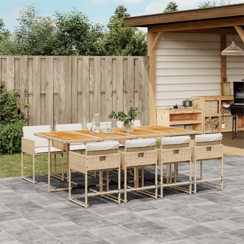 vidaXL 9 Piece Patio Dining Set with Cushions Beige Poly Rattan