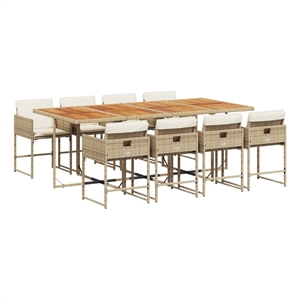 vidaXL 9 Piece Patio Dining Set with Cushions Beige Poly Rattan