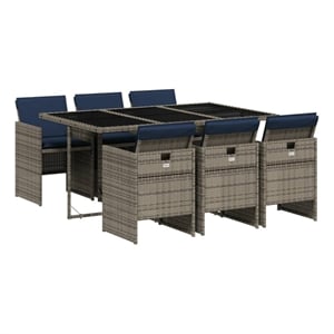 vidaXL 7 Piece Garden Dining Set with Cushions Grey Poly Rattan