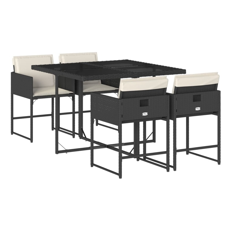vidaXL 5 Piece Patio Dining Set with Cushions Black Poly Rattan