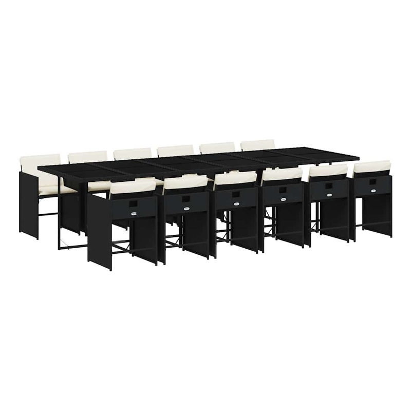 vidaXL 13 Piece Patio Dining Set with Cushions Black Poly Rattan
