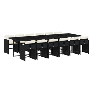vidaXL 13 Piece Patio Dining Set with Cushions Black Poly Rattan